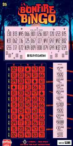 Bonfire Bingo scratchcard - game number #1877 - front-scratched