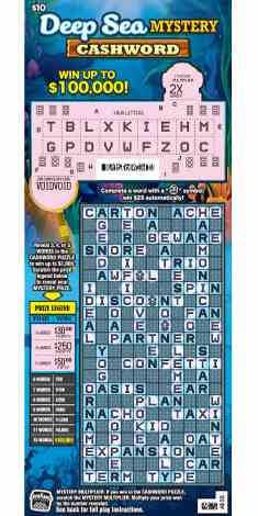 Deep Sea Mystery Cashword scratchcard - game number #1878 - front-scratched