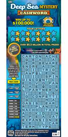 Deep Sea Mystery Cashword scratchcard - game number #1878 - front