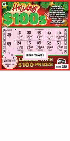 Holiday $100S scratchcard - game number #1880 - front-scratched