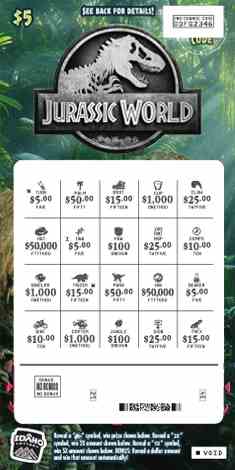 Jurassic World scratchcard - game number #1857 - front-scratched