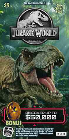 Jurassic World scratchcard - game number #1857 - front