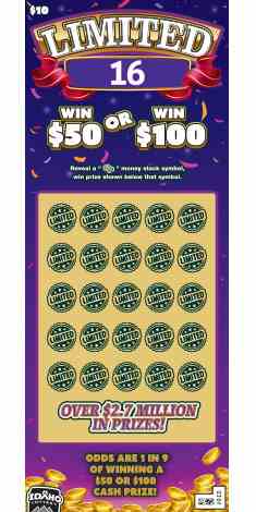 Limited 16 scratchcard - game number #1831 - front