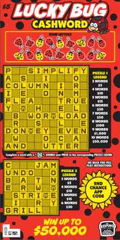 Lucky Bug Cashword scratchcard - game number #1827 - front