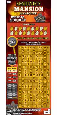 Mystery Box Mansion Cashword scratchcard - game number #1859 - front
