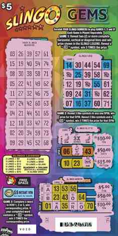 Slingo Gems scratchcard - game number #1870 - front-scratched