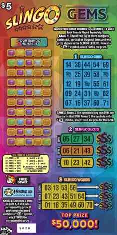 Slingo Gems scratchcard - game number #1870 - front