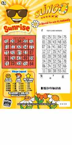 Sunrise Slingo scratchcard - game number #1844 - front-scratched