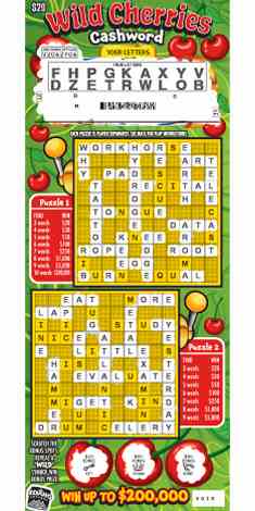 Wild Cherries Cashword scratchcard - game number #1864 - front-scratched