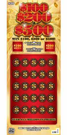 Win $100, $200 Or $500 scratchcard - game number #1833 - front
