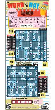 Word Of The Day Cashword scratchcard - game number #1752 - front-scratched