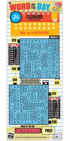 Word Of The Day Cashword scratchcard - game number #1752 - front