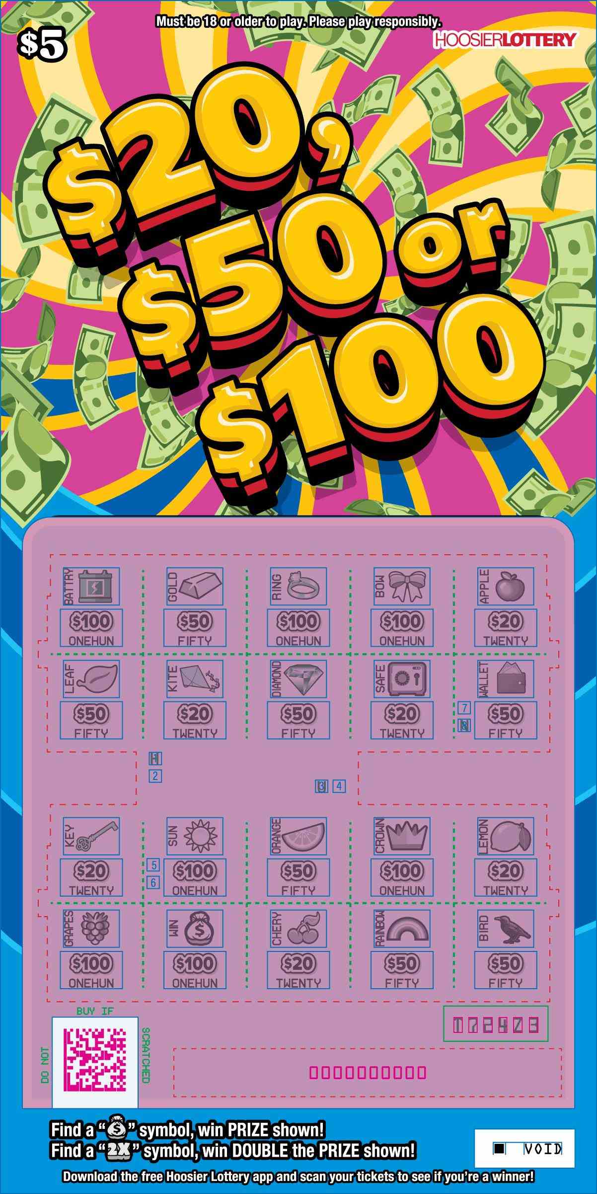 $20, $50 Or $100 scratchcard - game number #2635 - front-scratched