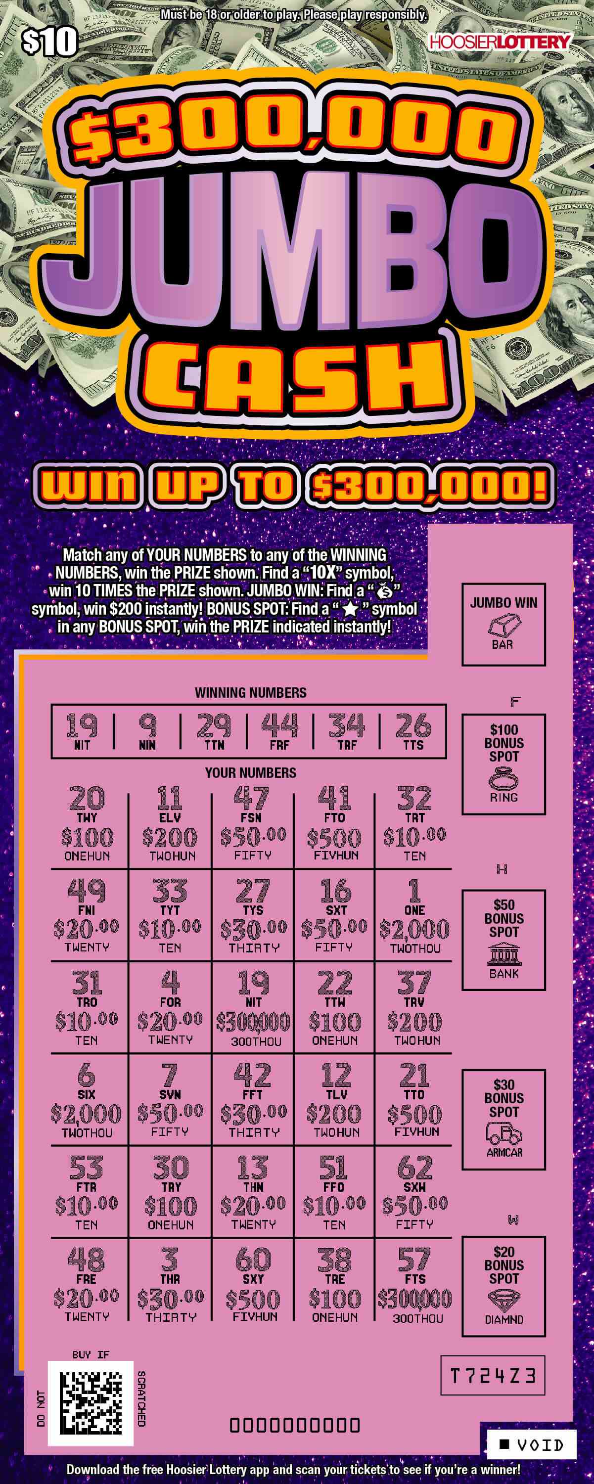 $300,000 Jumbo Cash scratchcard - game number #2473 - front-scratched