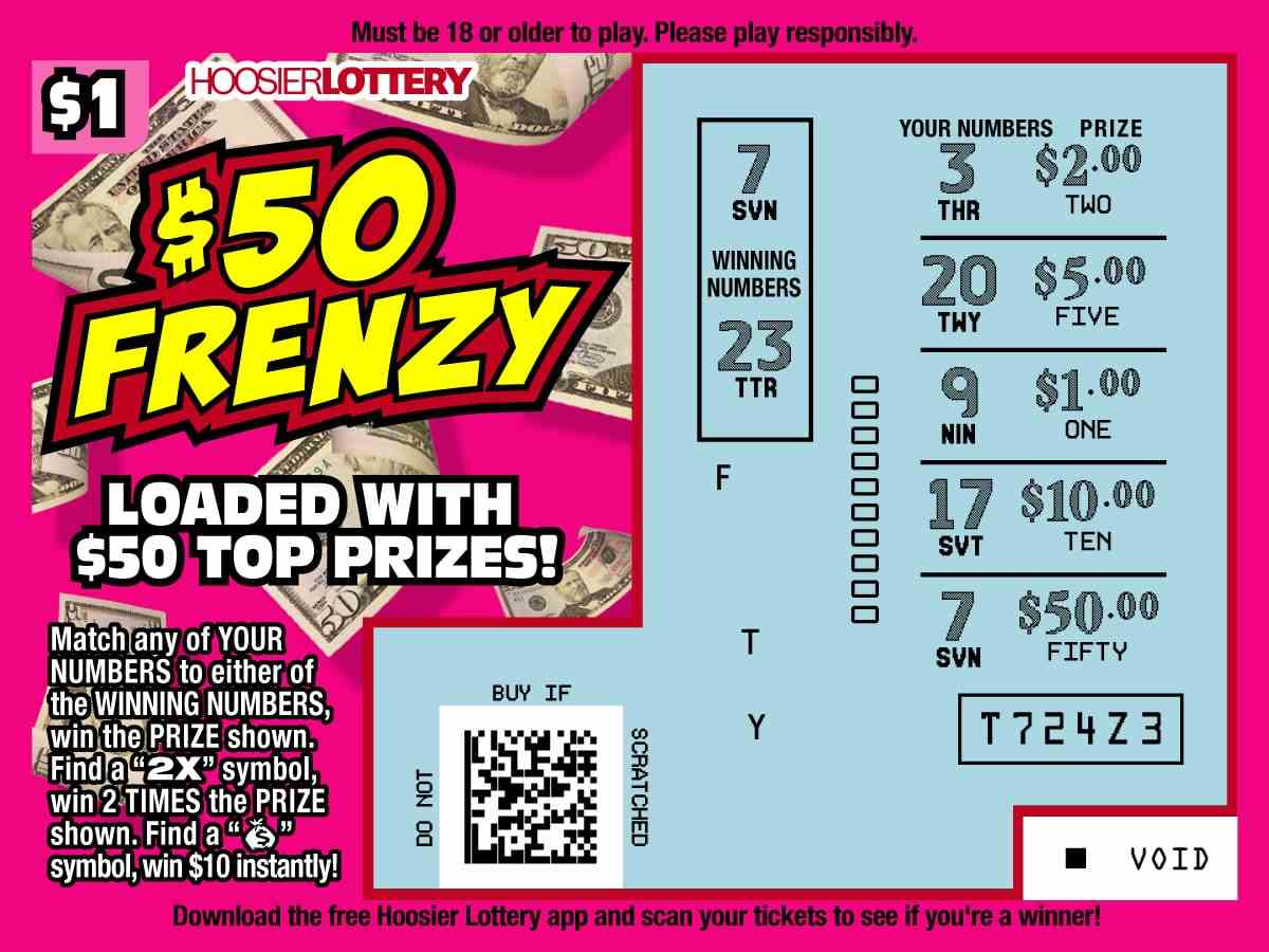 $50 Frenzy scratchcard - game number #2564 - front-scratched