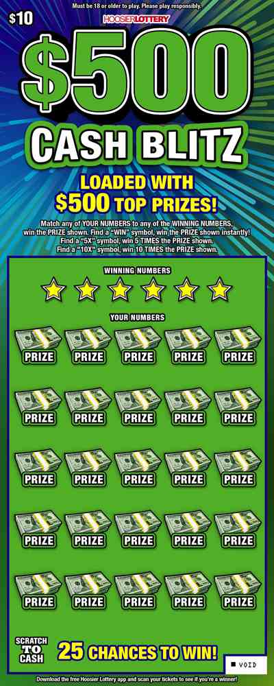 $500 Cash Blitz scratchcard - game number #2533 - front