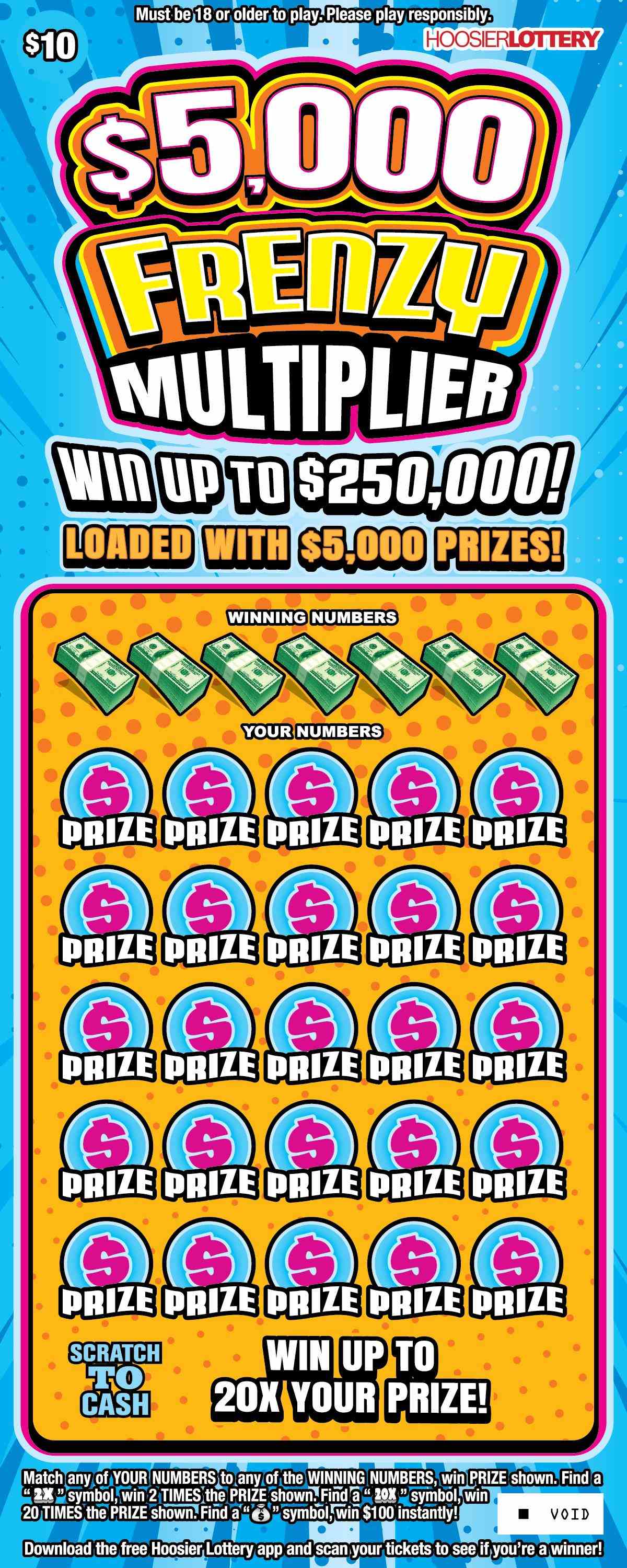 $5,000 Frenzy Multiplier scratchcard - game number #2620 - front