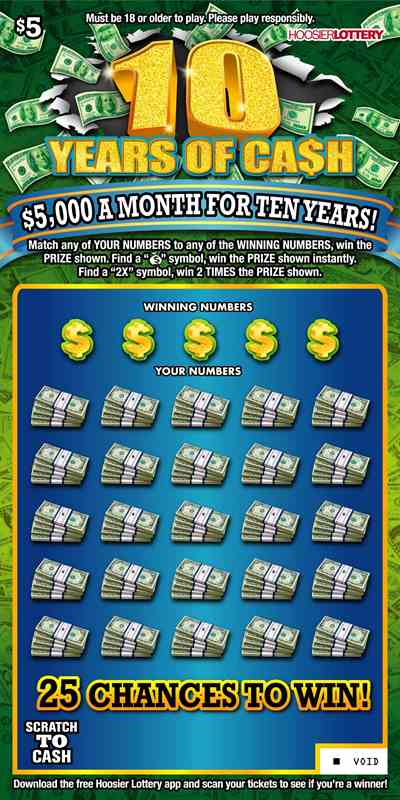 10 Years Of Cash scratchcard - game number #2578 - front