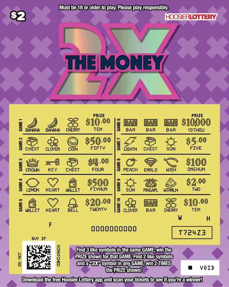 2X The Money scratchcard - game number #2569 - front-scratched