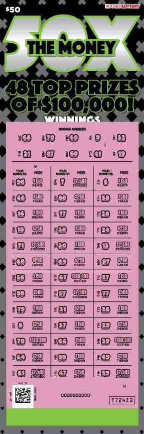 50X The Money scratchcard - game number #2607 - front-scratched