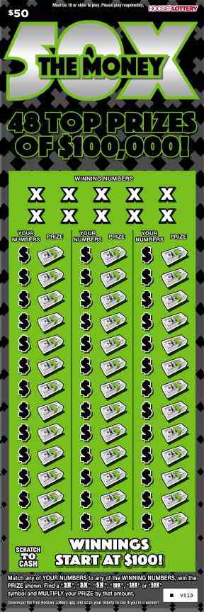 50X The Money scratchcard - game number #2607 - front