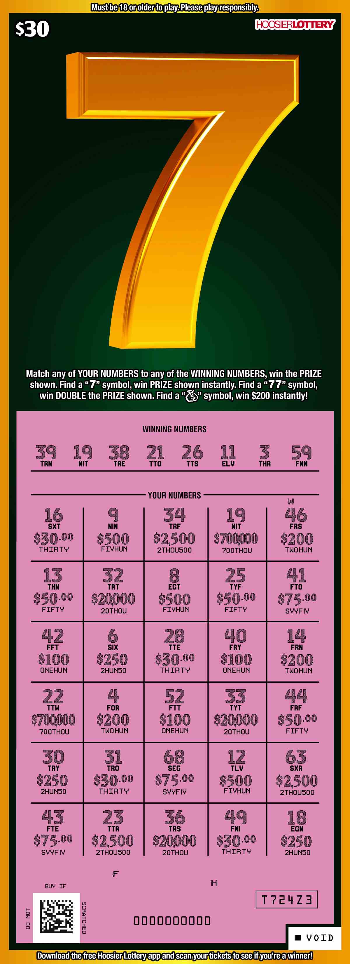 7 scratchcard - game number #2476 - front-scratched