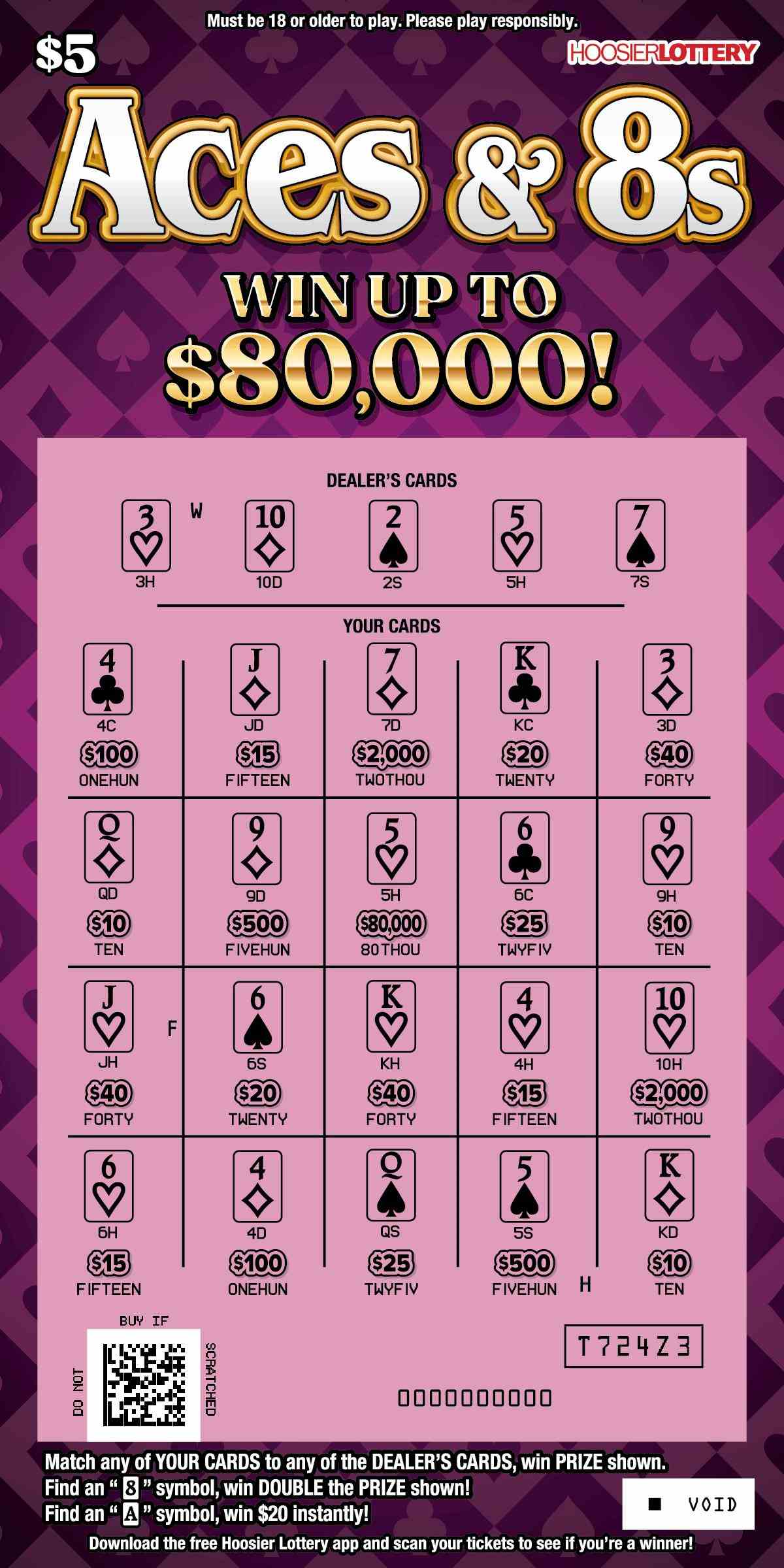 Aces & 8S scratchcard - game number #2622 - front-scratched