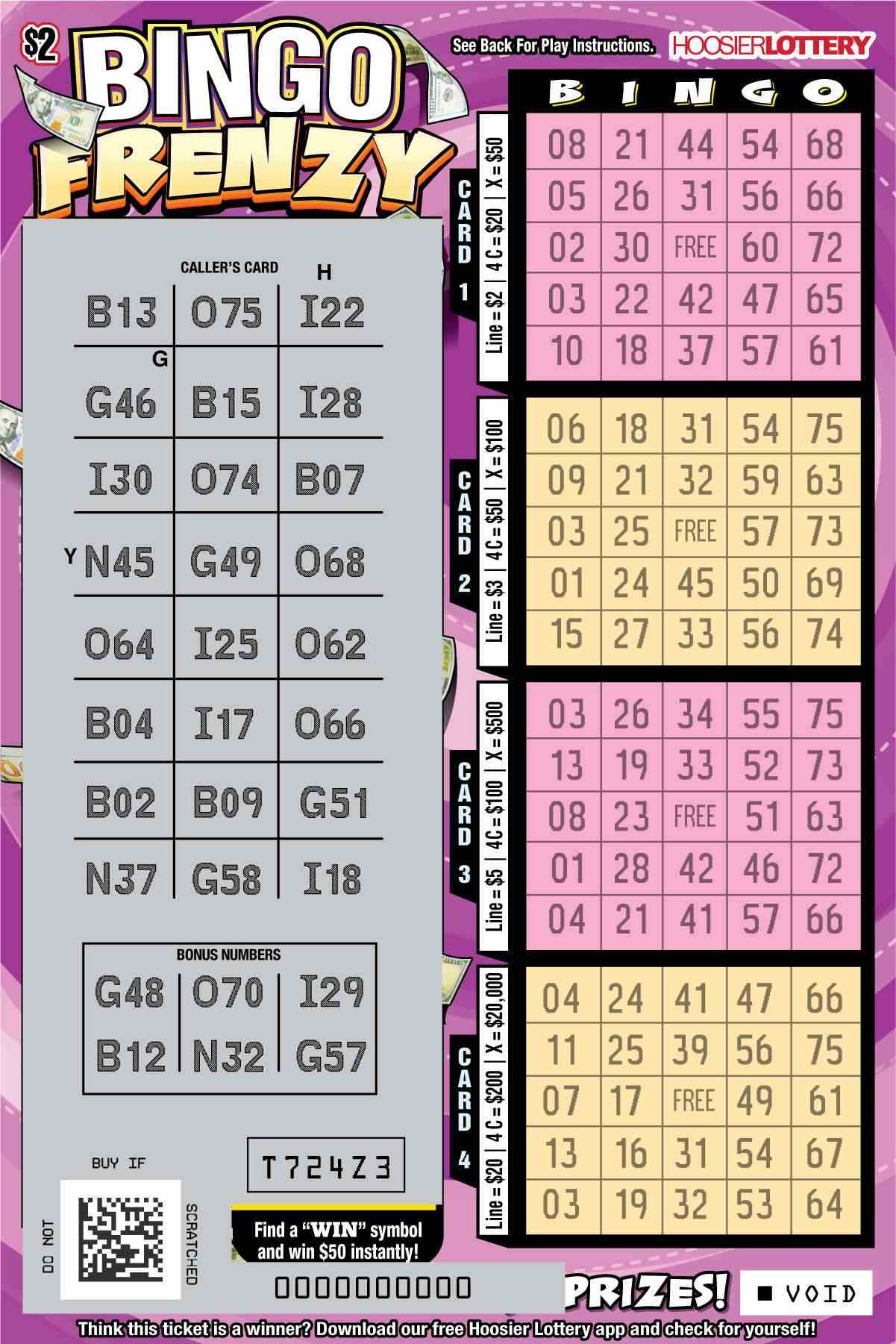 Bingo Frenzy scratchcard - game number #2583 - front-scratched