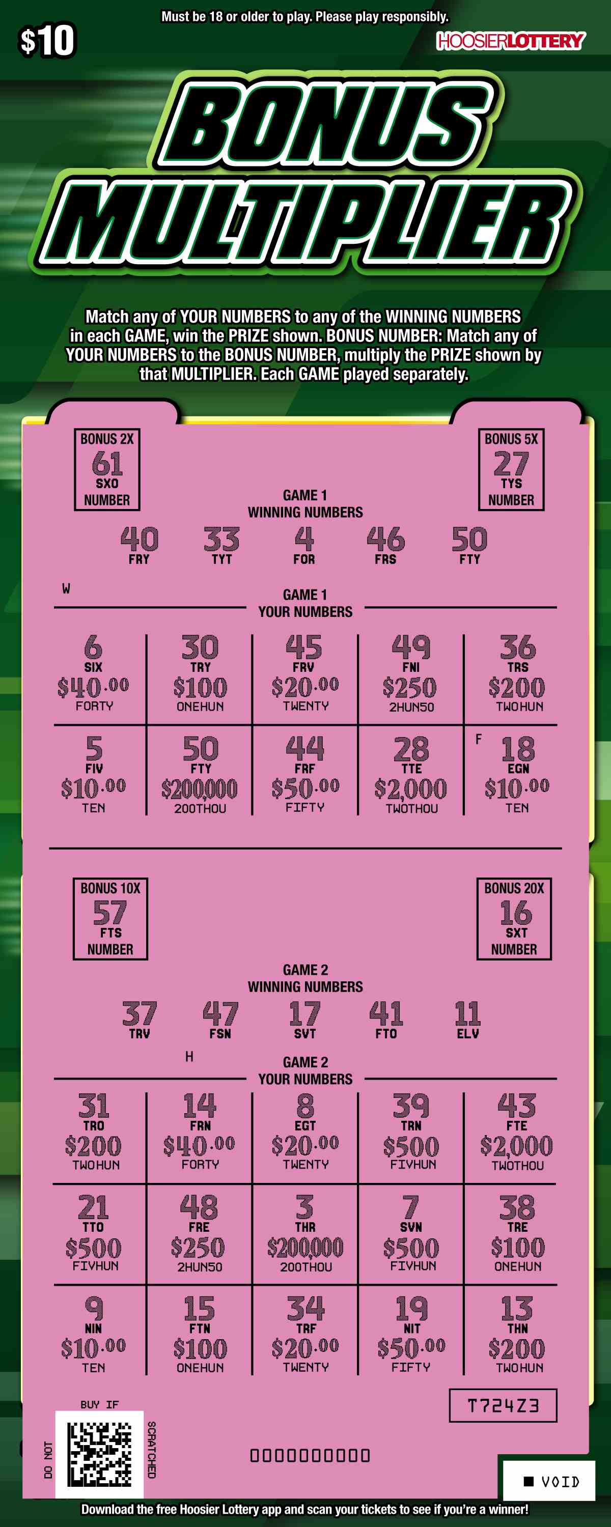 Bonus Multiplier scratchcard - game number #2524 - front-scratched