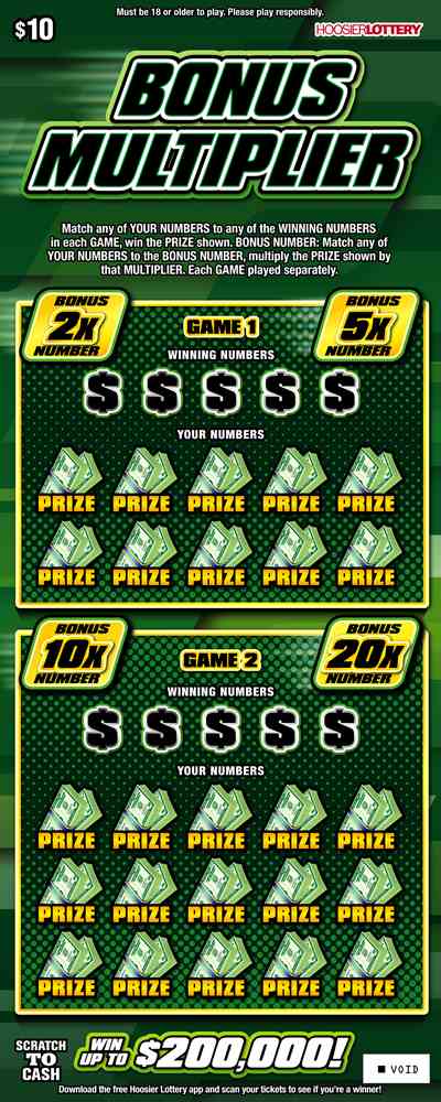 Bonus Multiplier scratchcard - game number #2524 - front