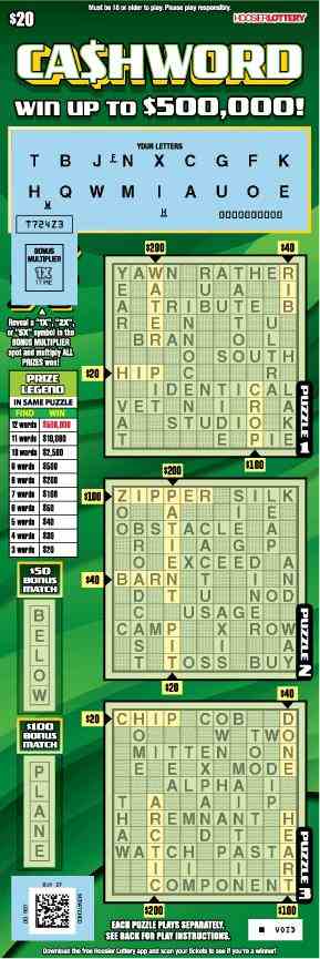 Ca$Hword scratchcard - game number #2590 - front-scratched