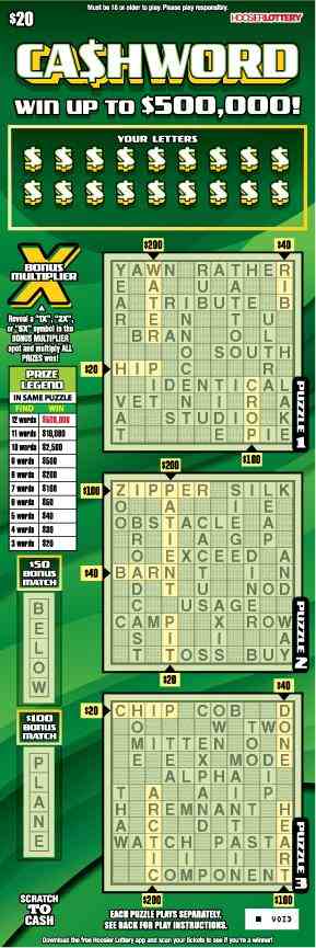 Ca$Hword scratchcard - game number #2590 - front