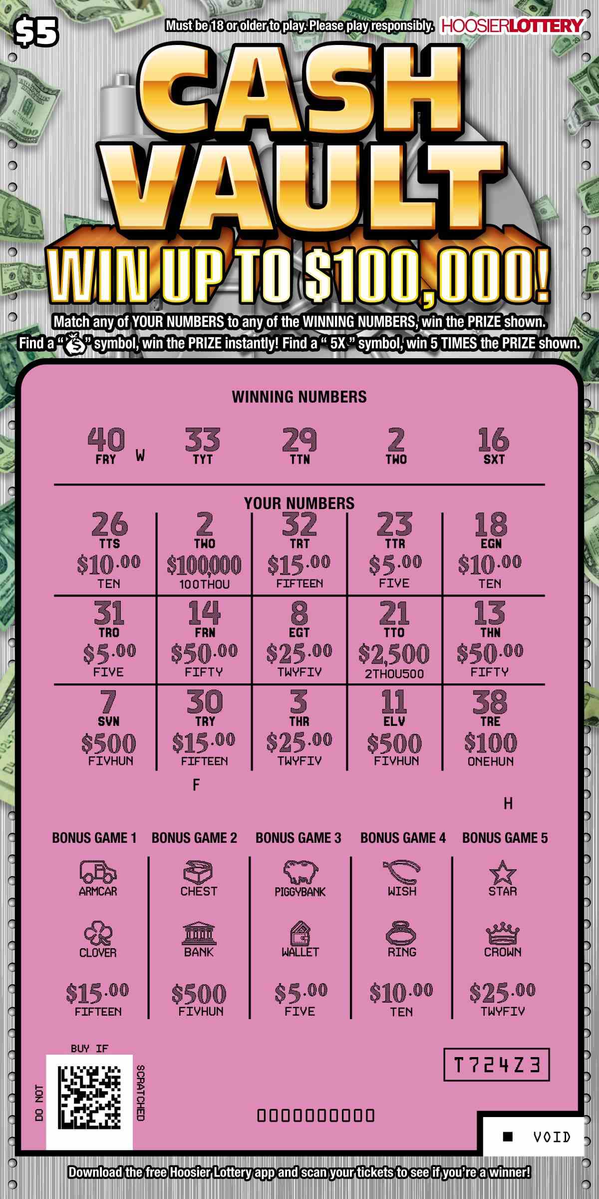 Cash Vault scratchcard - game number #2556 - front-scratched