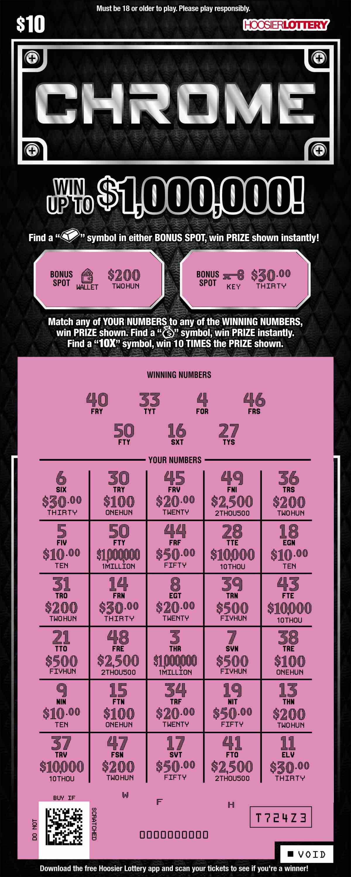 Chrome scratchcard - game number #2509 - front-scratched