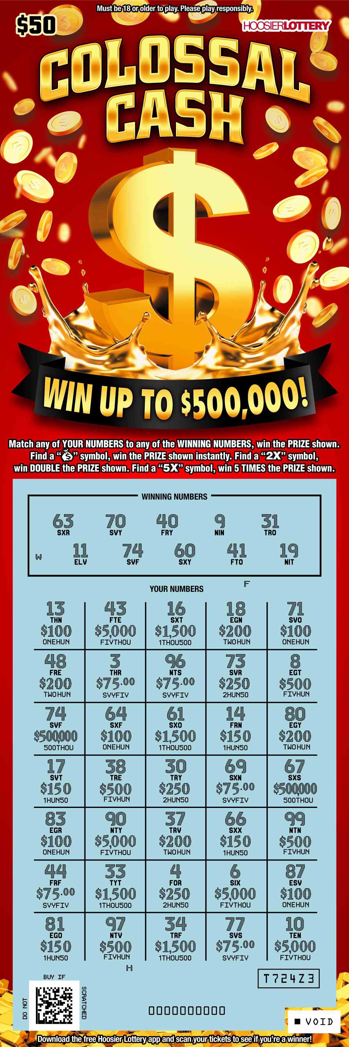 Colossal Cash scratchcard - game number #2522 - front-scratched