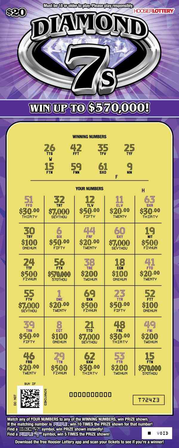 Diamond 7S scratchcard - game number #2615 - front-scratched