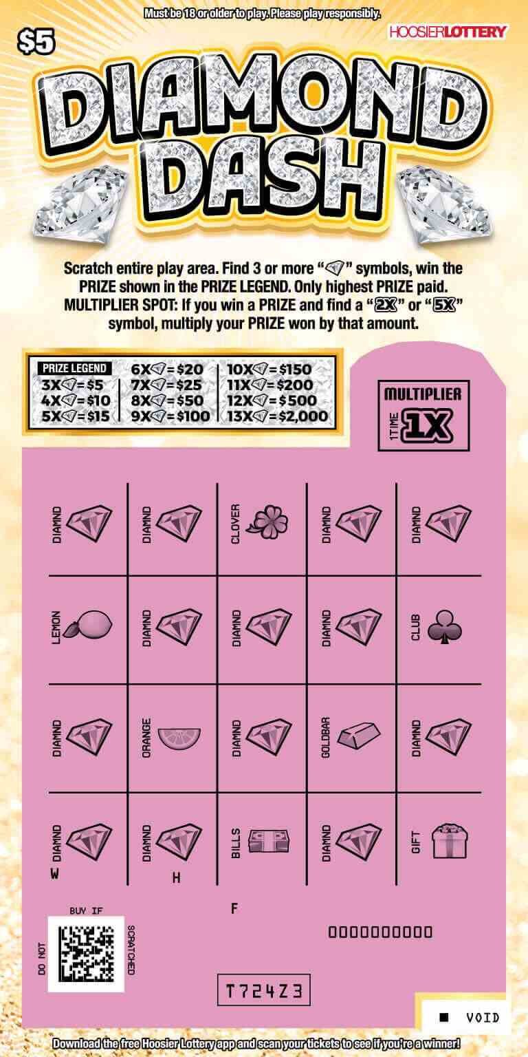 Diamond Dash scratchcard - game number #2582 - front-scratched