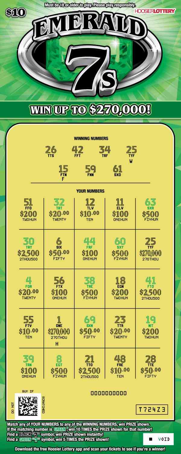 Emerald 7S scratchcard - game number #2614 - front-scratched
