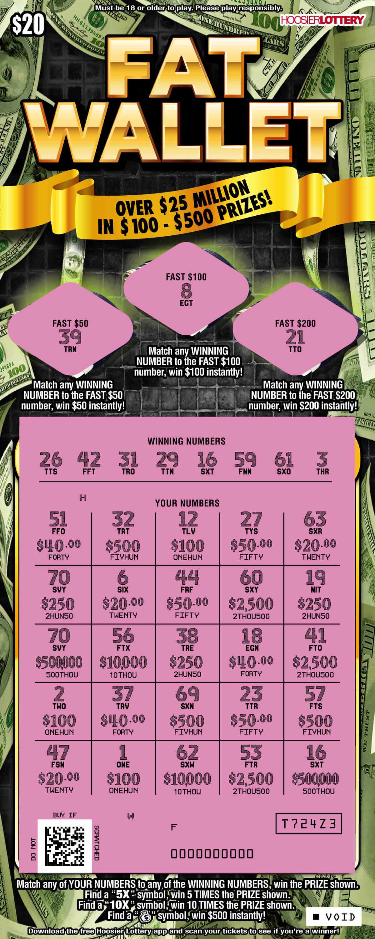 Fat Wallet scratchcard - game number #2454 - front-scratched