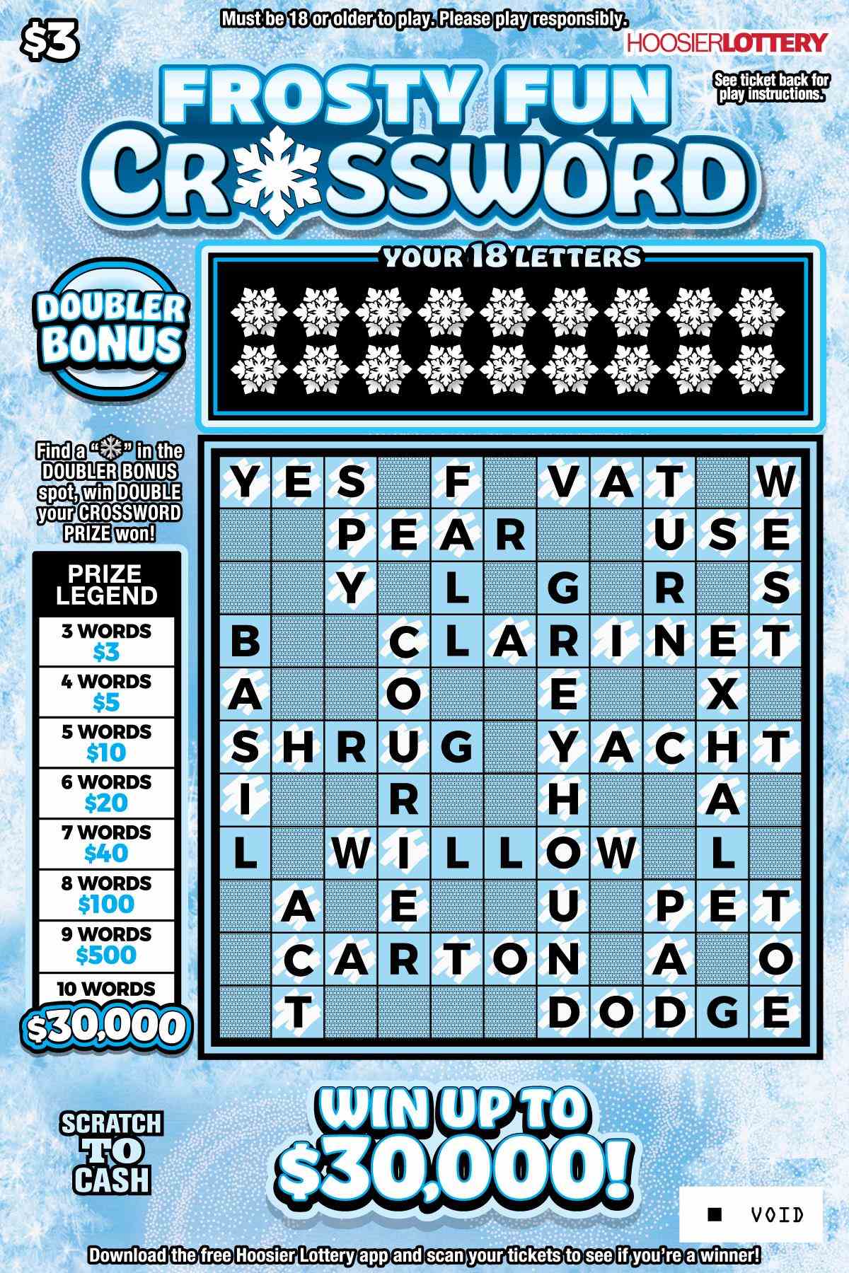 Frosty Fun Crossword scratchcard - game number #2638 - front-scratched