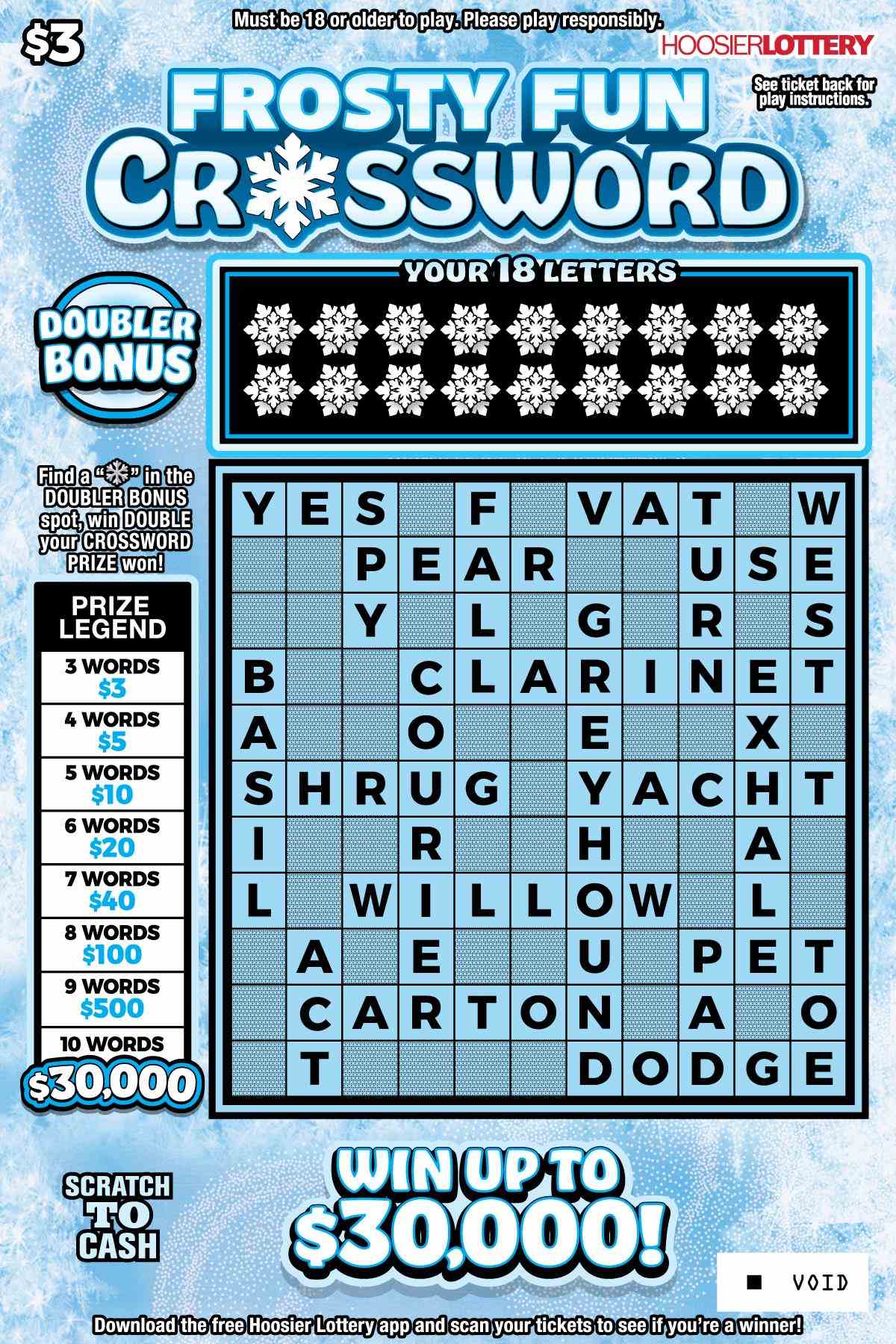 Frosty Fun Crossword scratchcard - game number #2638 - front