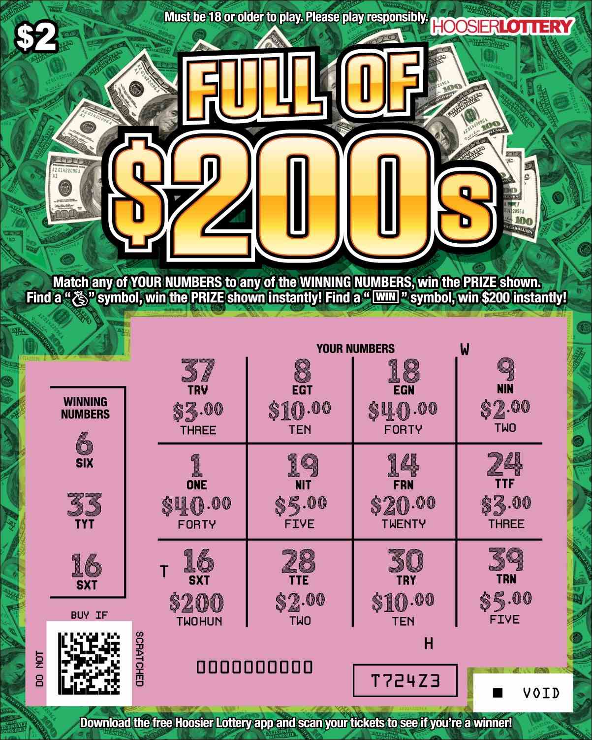 Full Of $200S scratchcard - game number #2586 - front-scratched