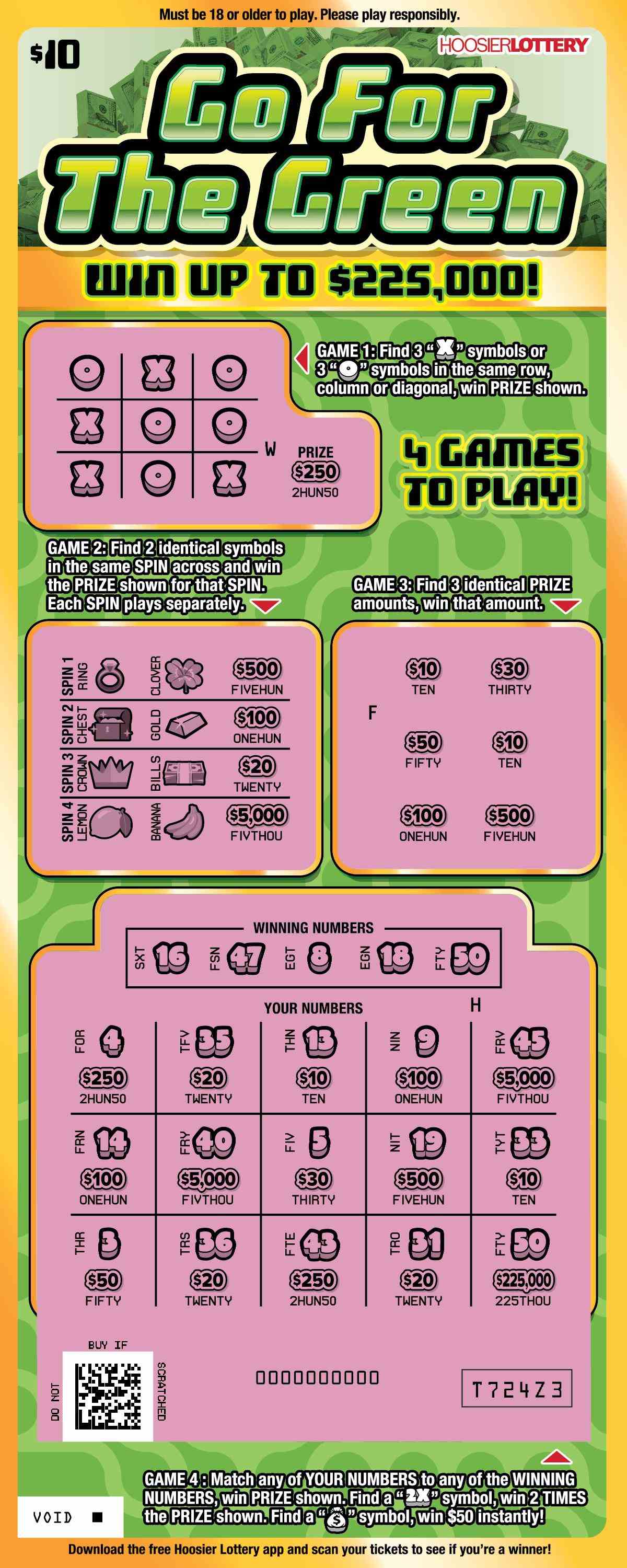 Go For The Green scratchcard - game number #2630 - front-scratched