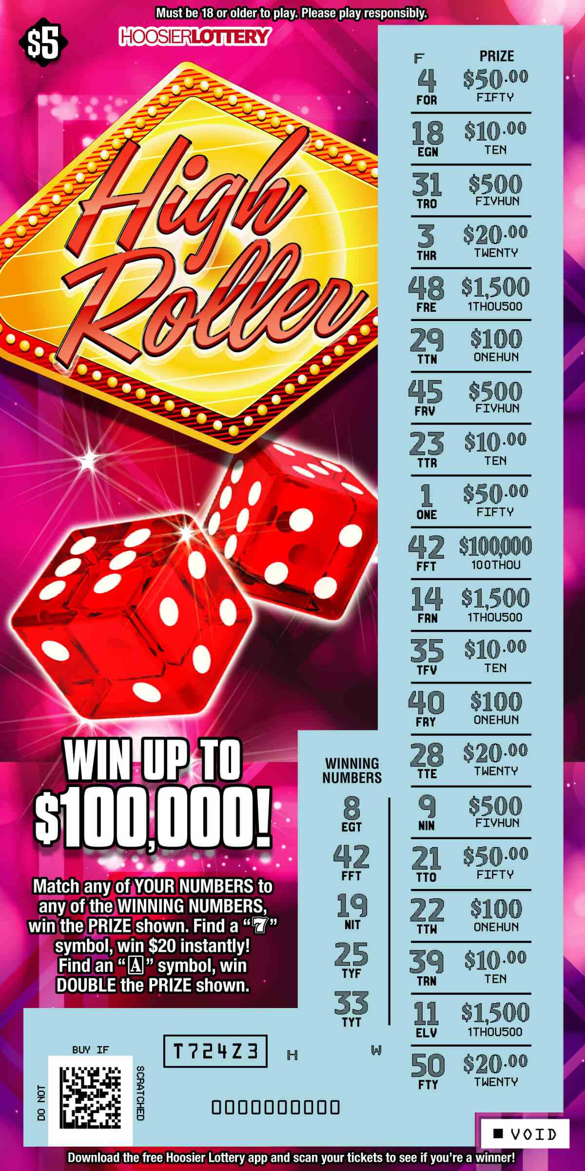 High Roller scratchcard - game number #2479 - front-scratched