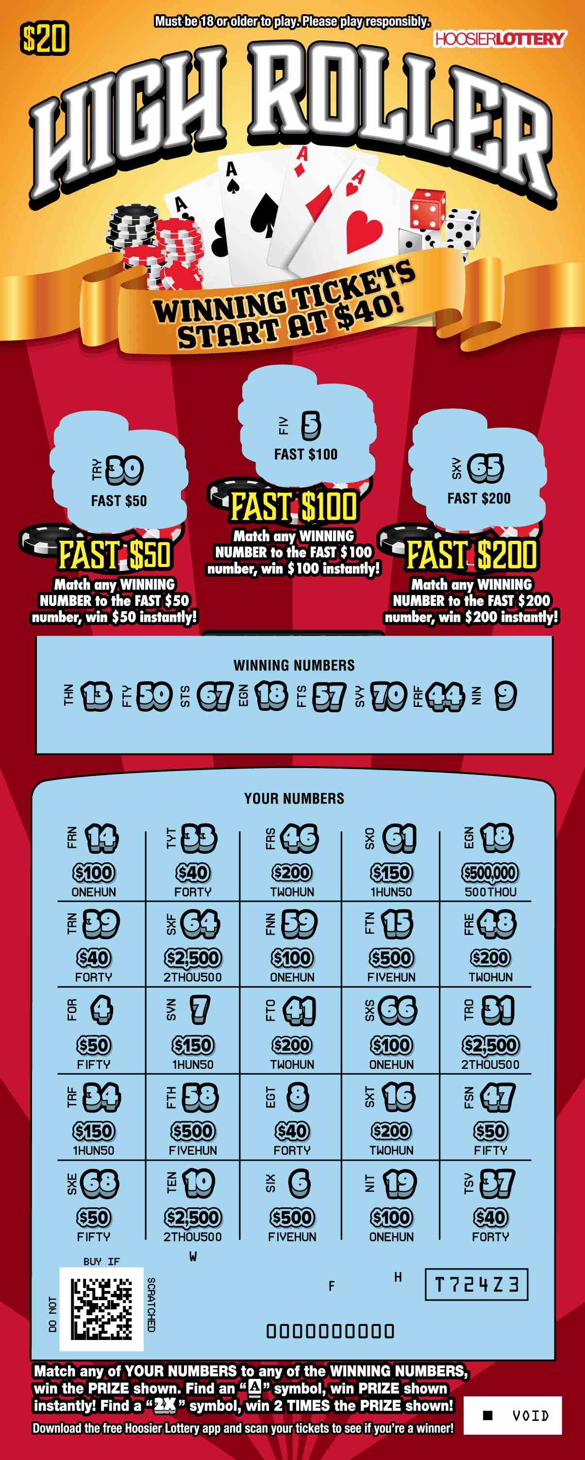 High Roller scratchcard - game number #2637 - front-scratched