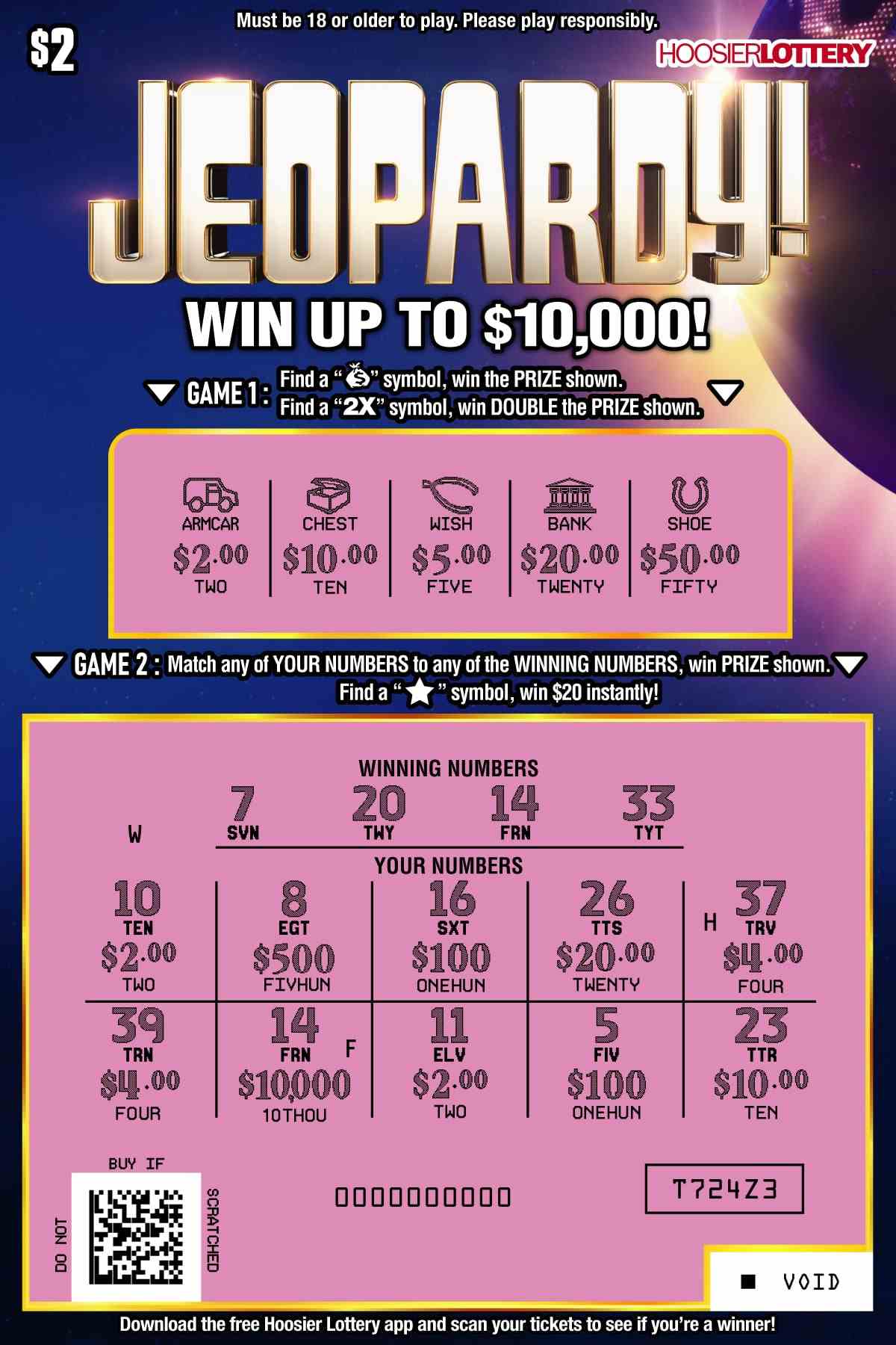 Jeopardy! scratchcard - game number #2579 - front-scratched