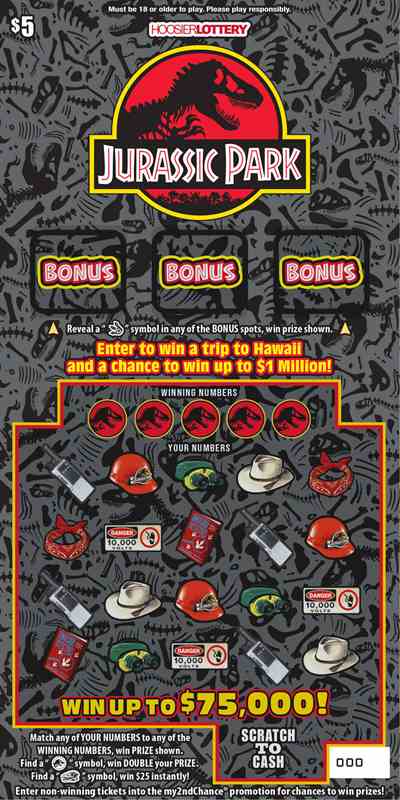 Jurassic Park scratchcard - game number #2591 - front