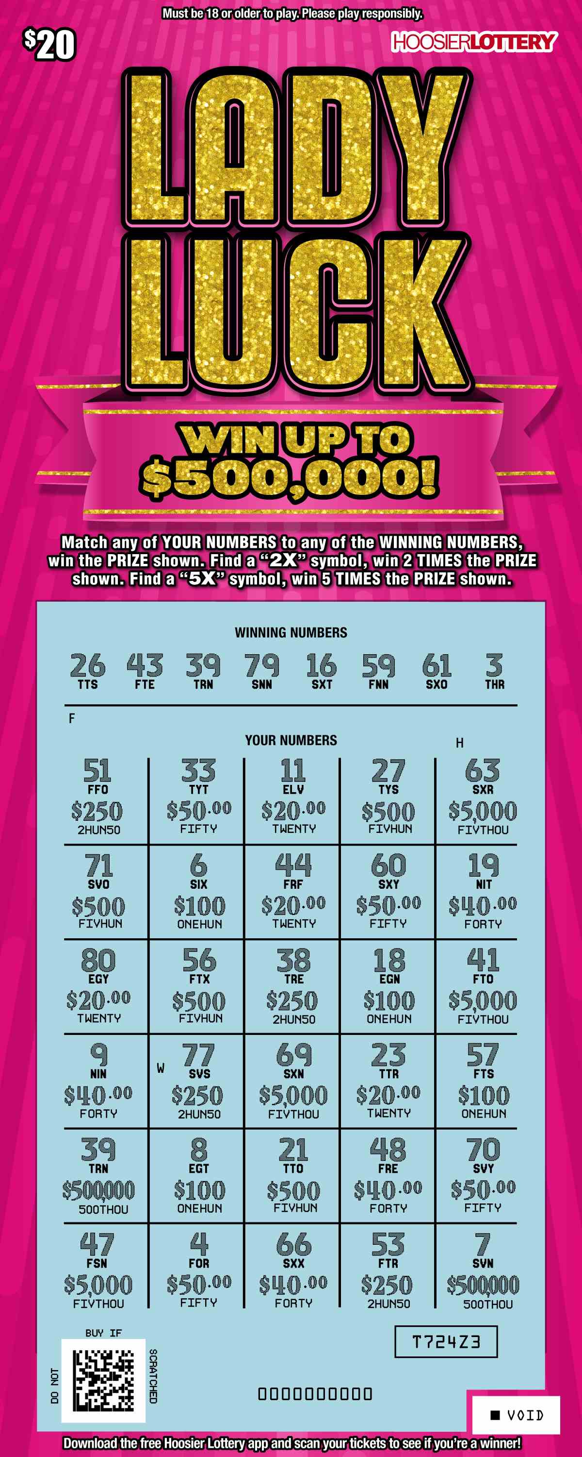 Lady Luck scratchcard - game number #2535 - front-scratched