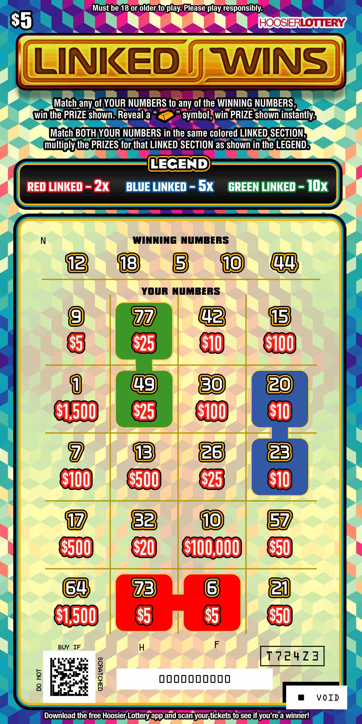 Linked Wins scratchcard - game number #2541 - front-scratched