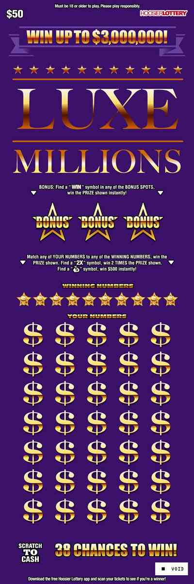 Luxe Millions scratchcard - game number #2576 - front